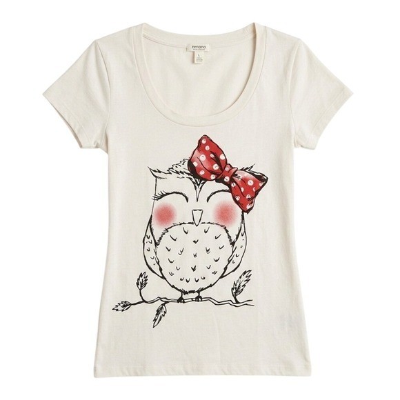 AS-IS Zenana Outfitters Cute Owl Graphic Scoop Neck Tee Large