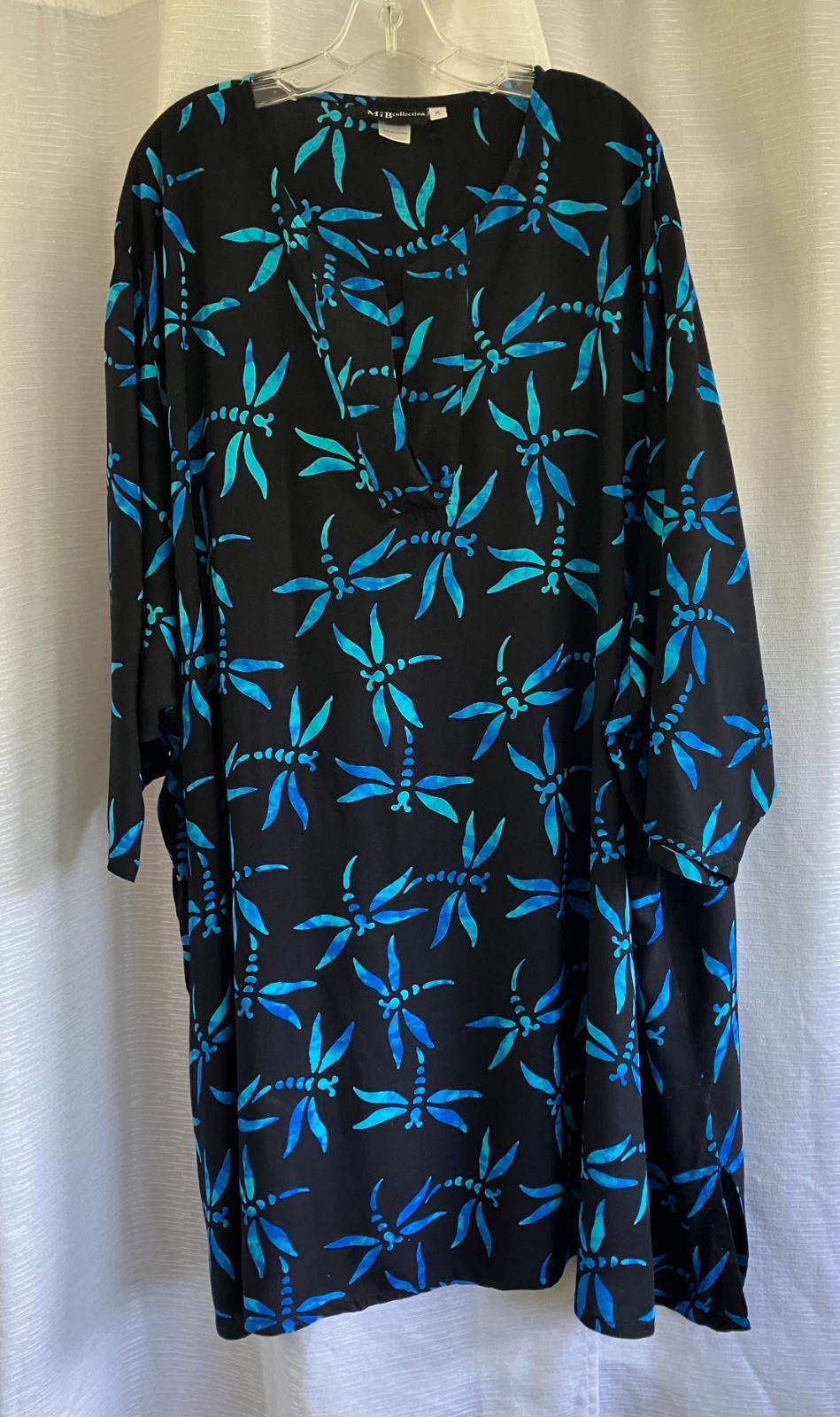 On the Plus Side/Making it Big MiB Tunic Blouse Black w/blue Dragonflies size 6X