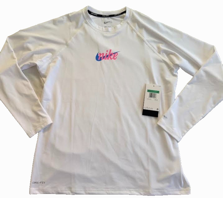 Nike Women’s UPF 40+ dri fit Long Sleeve Rashguard Swim shirt White Size XL NWT