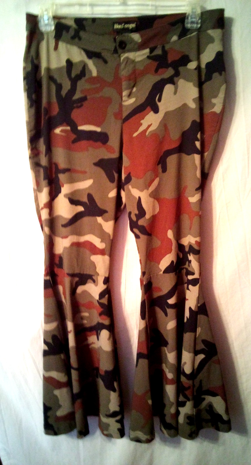 Like An Angel 1X Rust/Green/Black Camo Stretch Bell Bottom Flare Pants~yb
