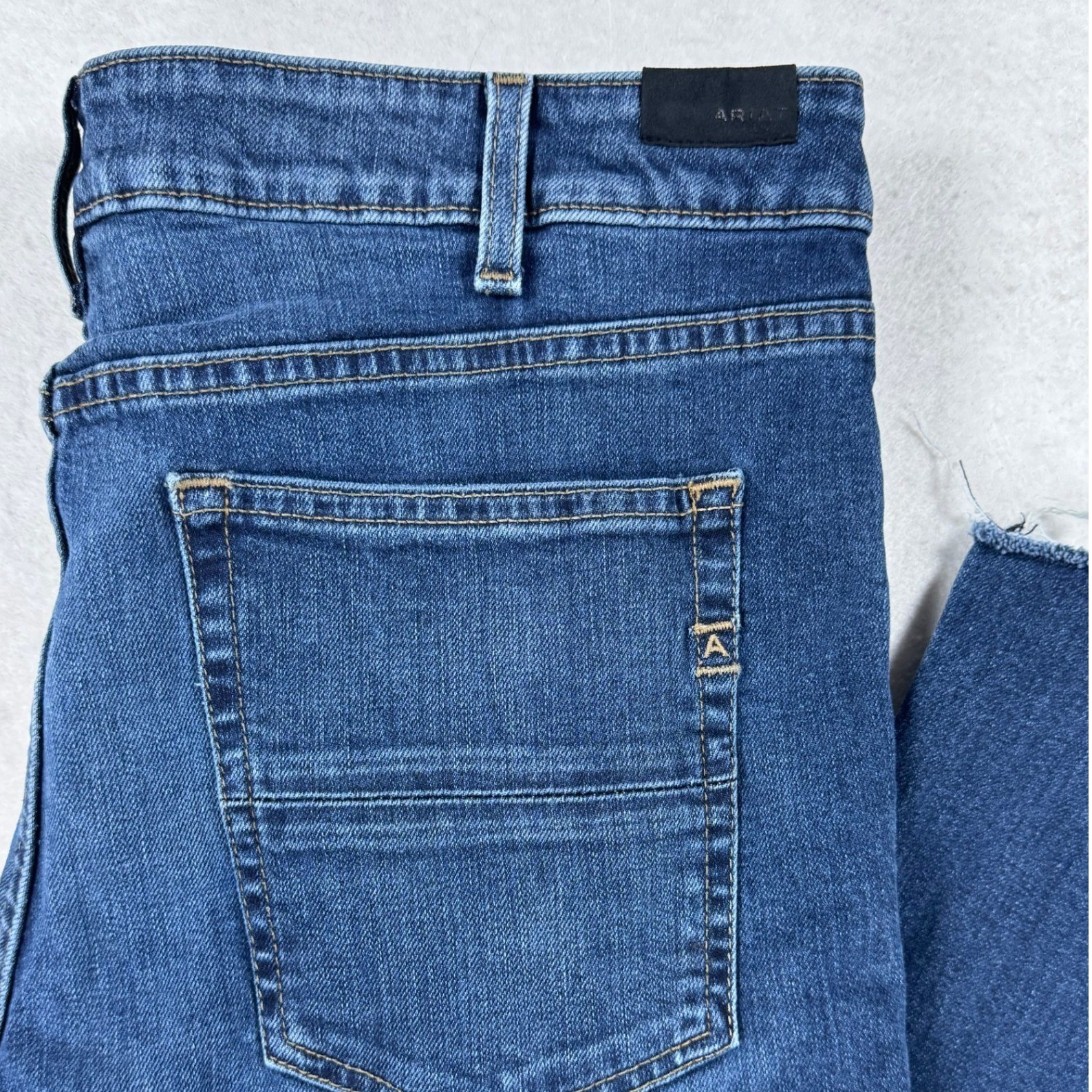 Ariat High Rise Flare Jeans Premium Italian Denim Medium Wash Raw Hem 33L