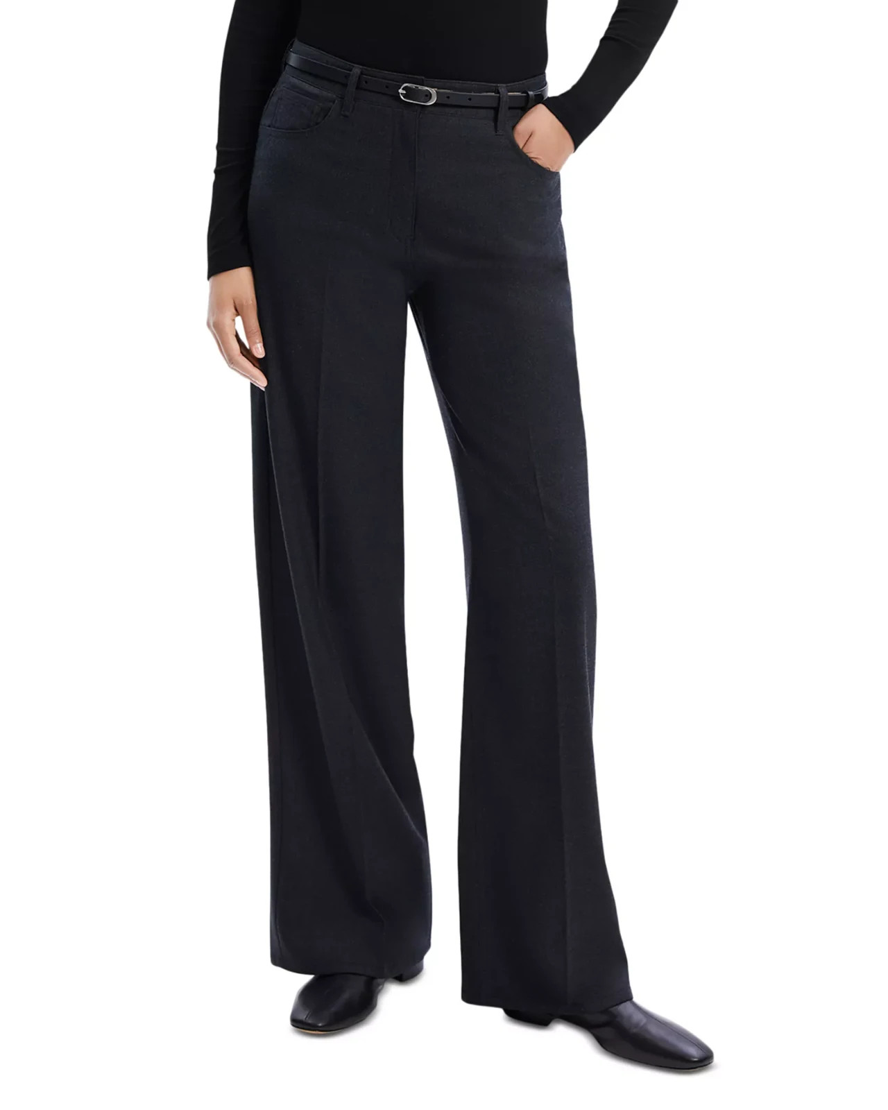 Theory Wool-Blend 5-Pocket Straight Leg Flannel Pants Women’s 0 Charcoal Melange