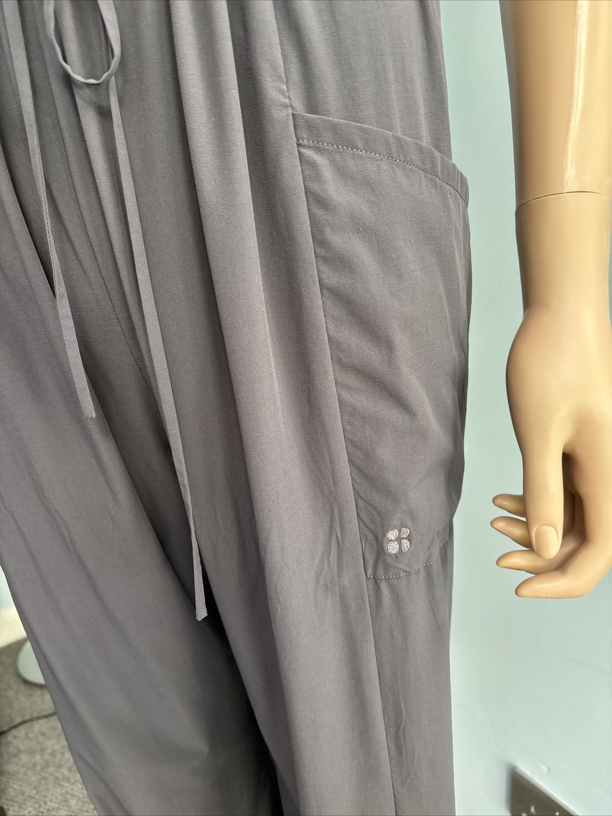 SWEATY BETTY ‘Karma’ Grey 100% Recycled Polyester Cruise/Casual Jumpsuit XS 8/10