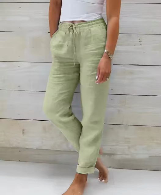 Womens Cotton Linen Pants High Waist Loose Casual Trousers Summer Elastic Waist
