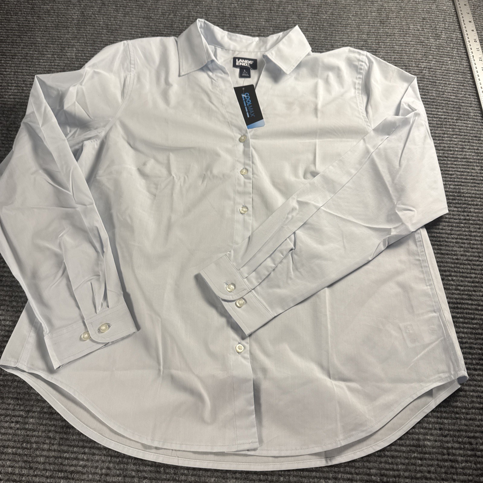 Lands End Button Up Women’s Coolmax Shirt Large 14-16 Blue NWT