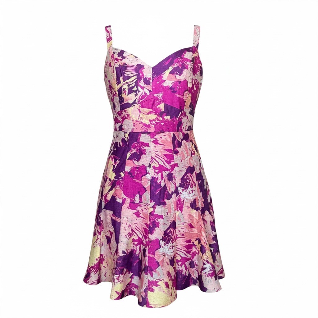 Club Monaco NWT Floral Peplum Spring Dress Spaghetti Strap Linen Silk Size 8
