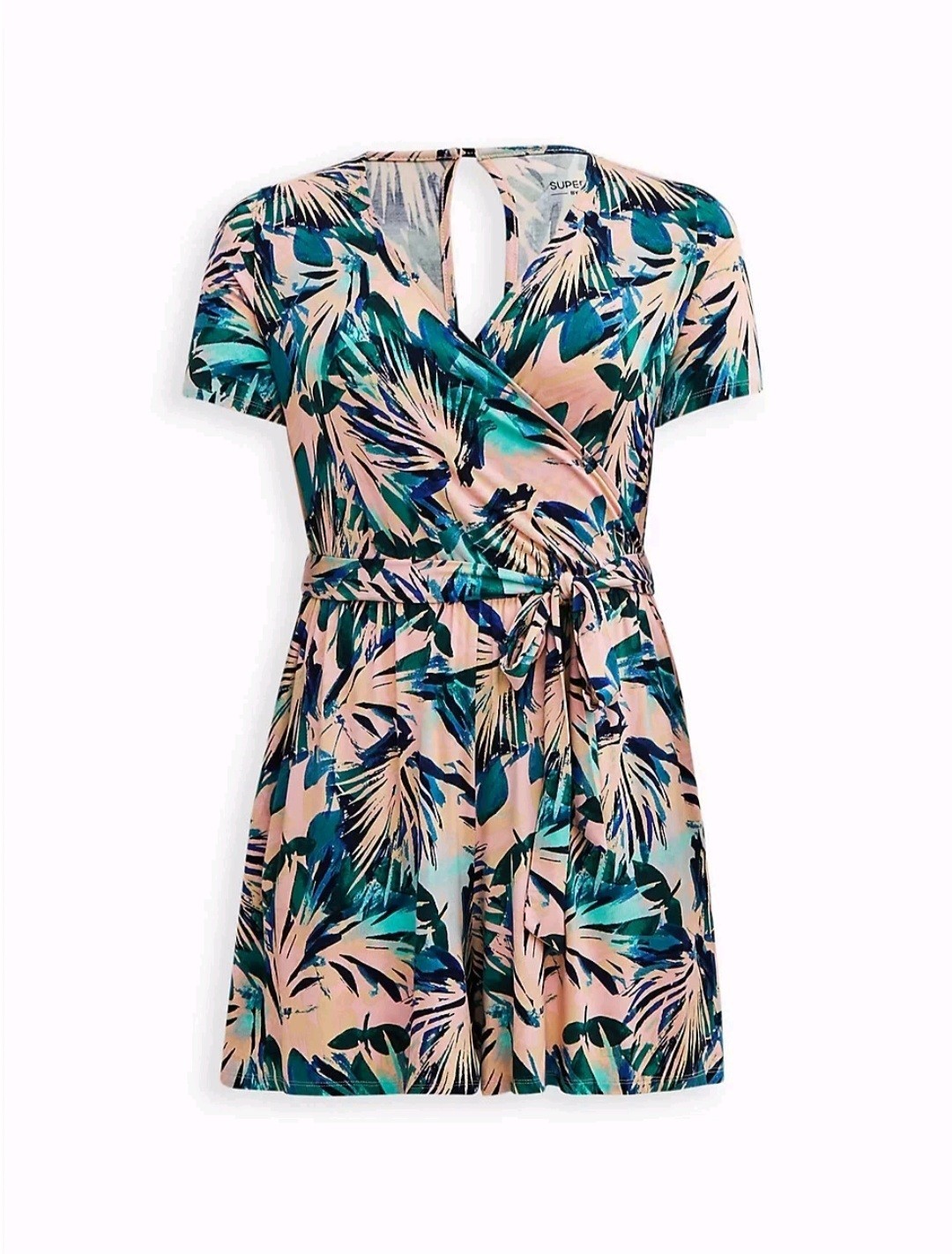 Torrid Super Soft Surplice Front Tie Romper Tropical Print