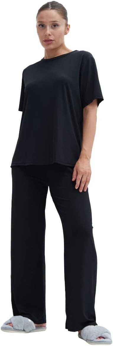 Talmont Women’s Silky Short Sleeve Pajama Set with Top & Bottom