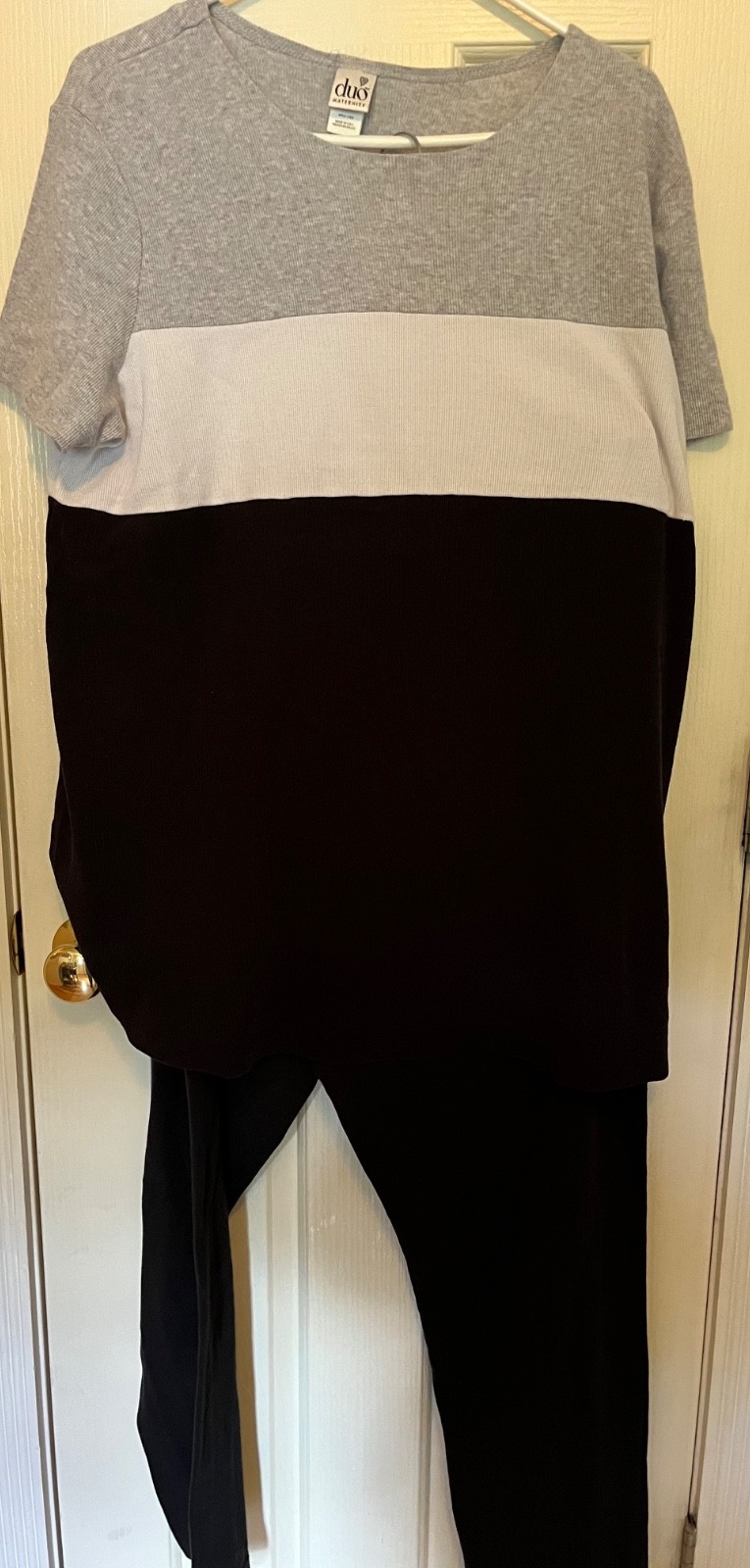 Duo Maternity Two Piece Set SS Shirt and Black Pants Cotton/Polyester Blend
