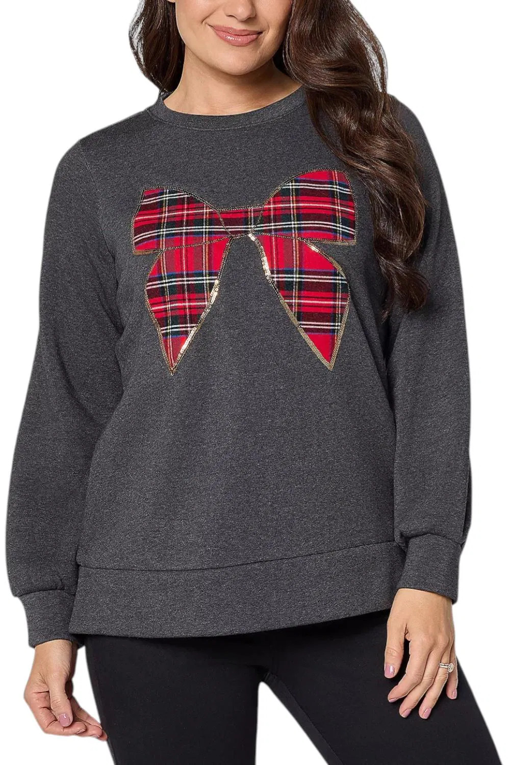 Jingle Belles by Kim Gravel Women’s Tartan Holiday Sweatshirt Black