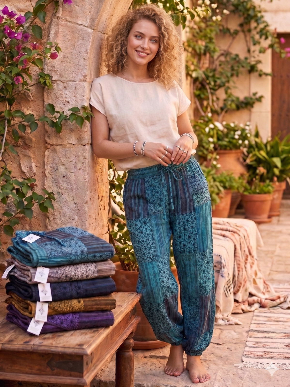 Women’s Geometric Block Print Multi Patch Cotton Harem Pant Wholesale Mix Lot