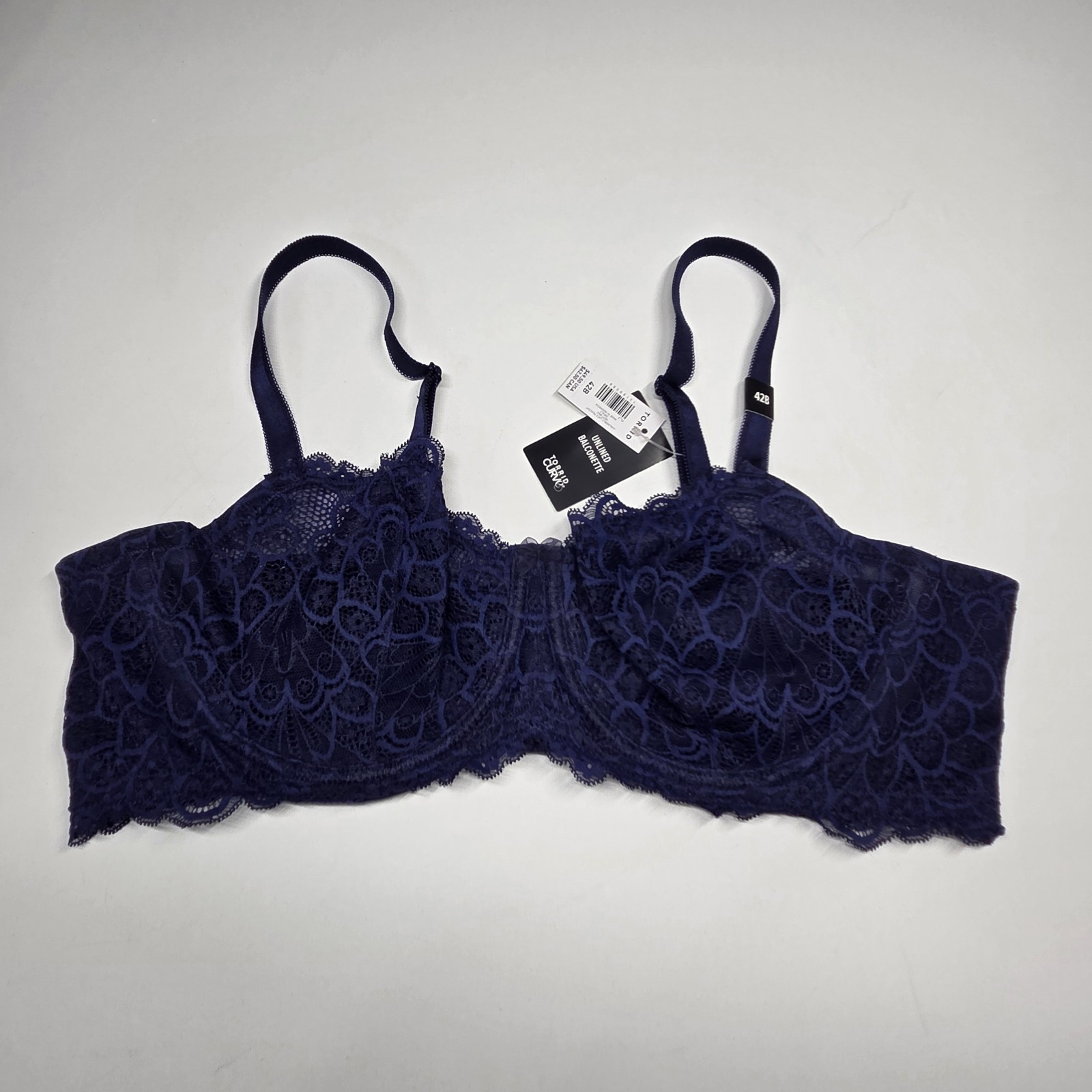 NWT Torrid Curve 42B Unlined Balconette Bra Blue Lace Longline Underwire