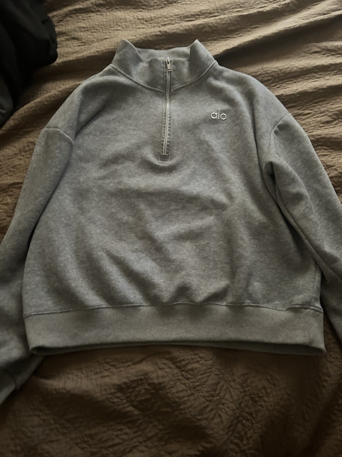 ALO Women’s Gray 1/2 Zip Mock Neck Fleece Logo Sweatshirt Size S