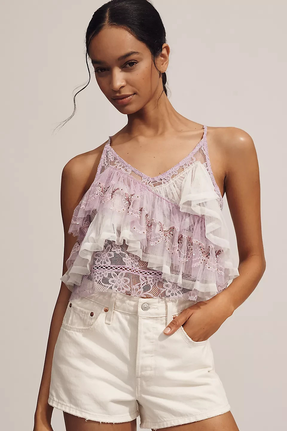 ANTHROPOLOGIE NWT $138 Forever That Girl Lace Ruffle Tank Top Size Medium