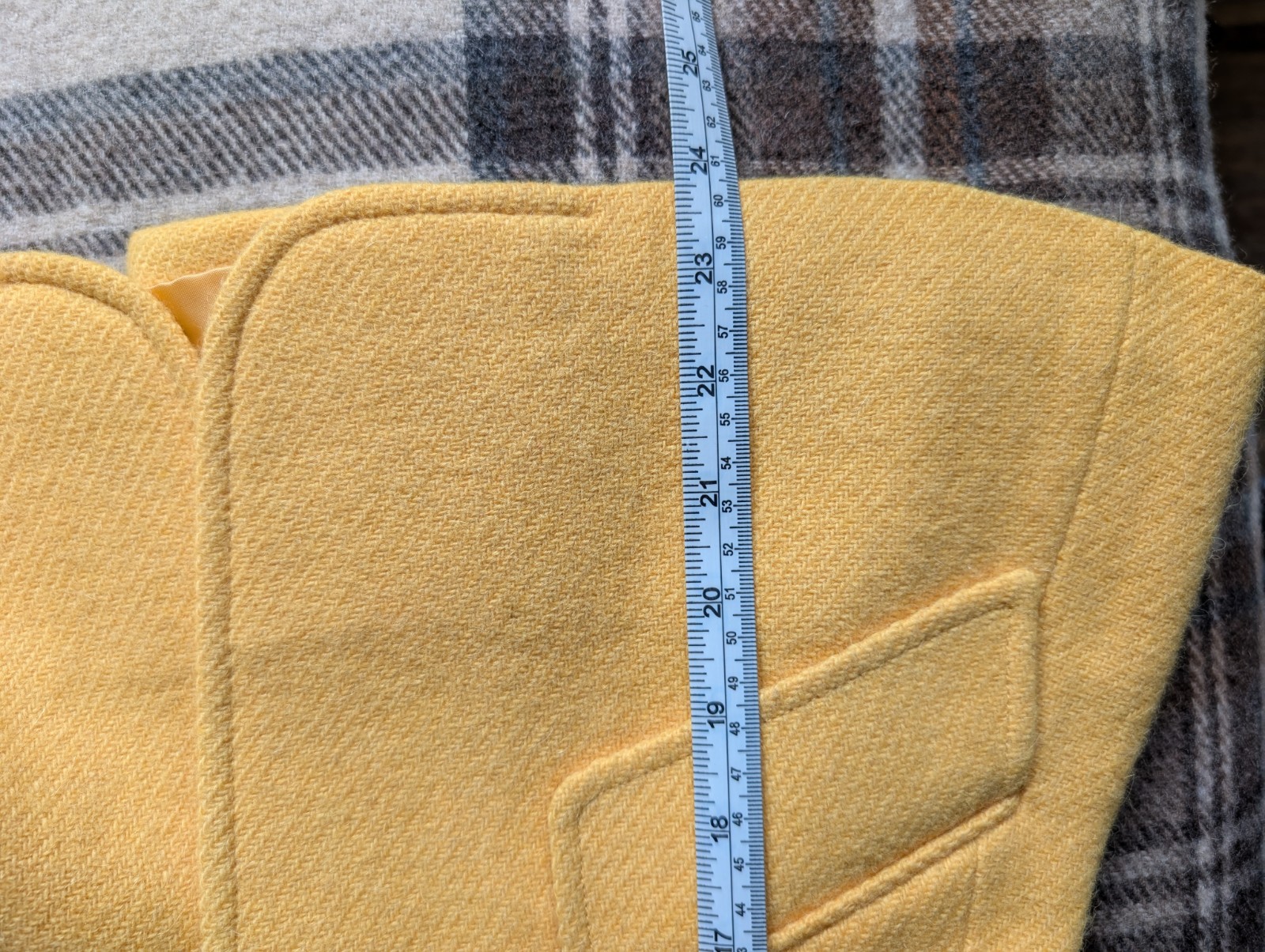 Ralph Lauren Herringbone Mustard Yellow Blazer Size 0 Leather Trim & Elbow patch