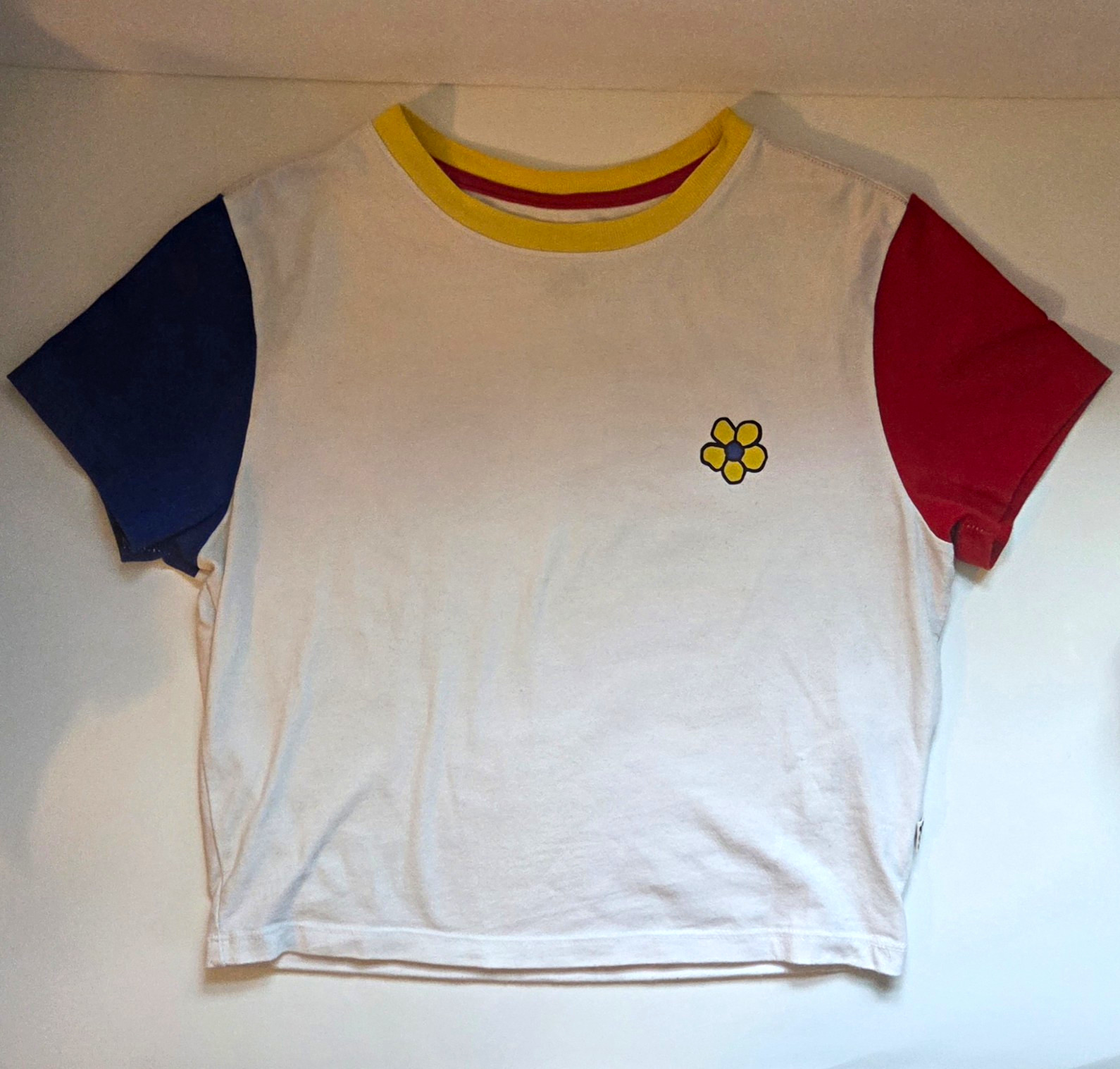 Vans Small Ringer Colorblock Y2K Skater VTG Tee White/Red/Blue Yellow Flower