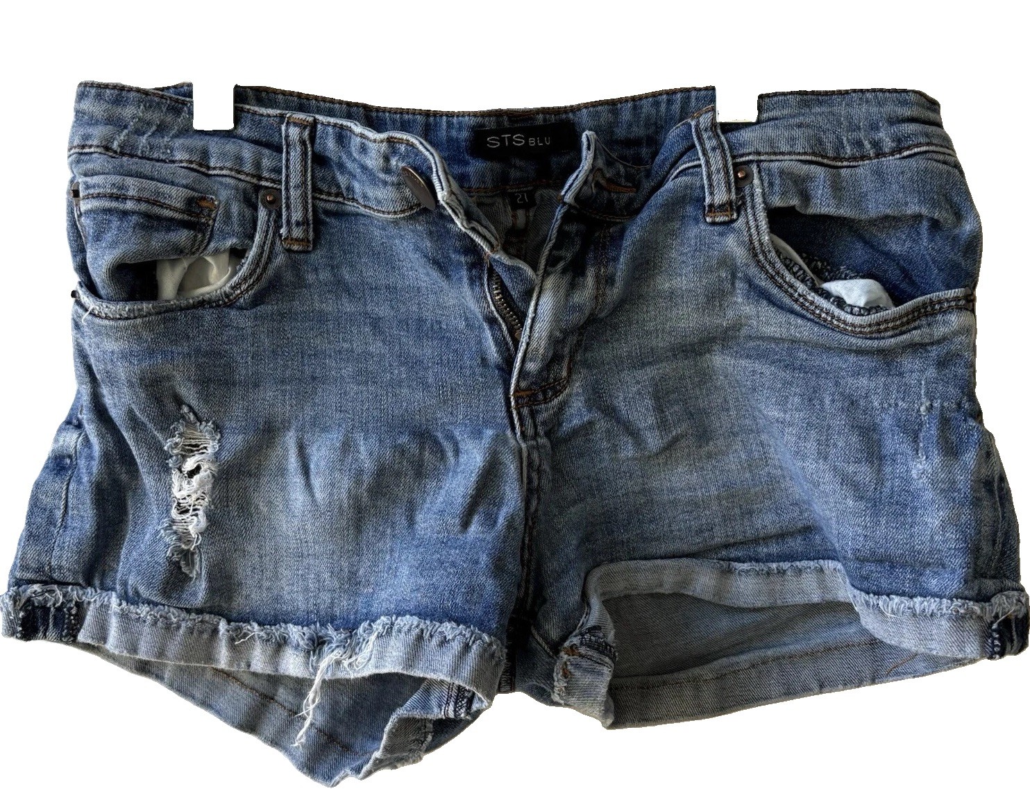 STS Blue Women’s Size 27 Blue Denim Cut-Off Cuffed Shorts 5-Pocket