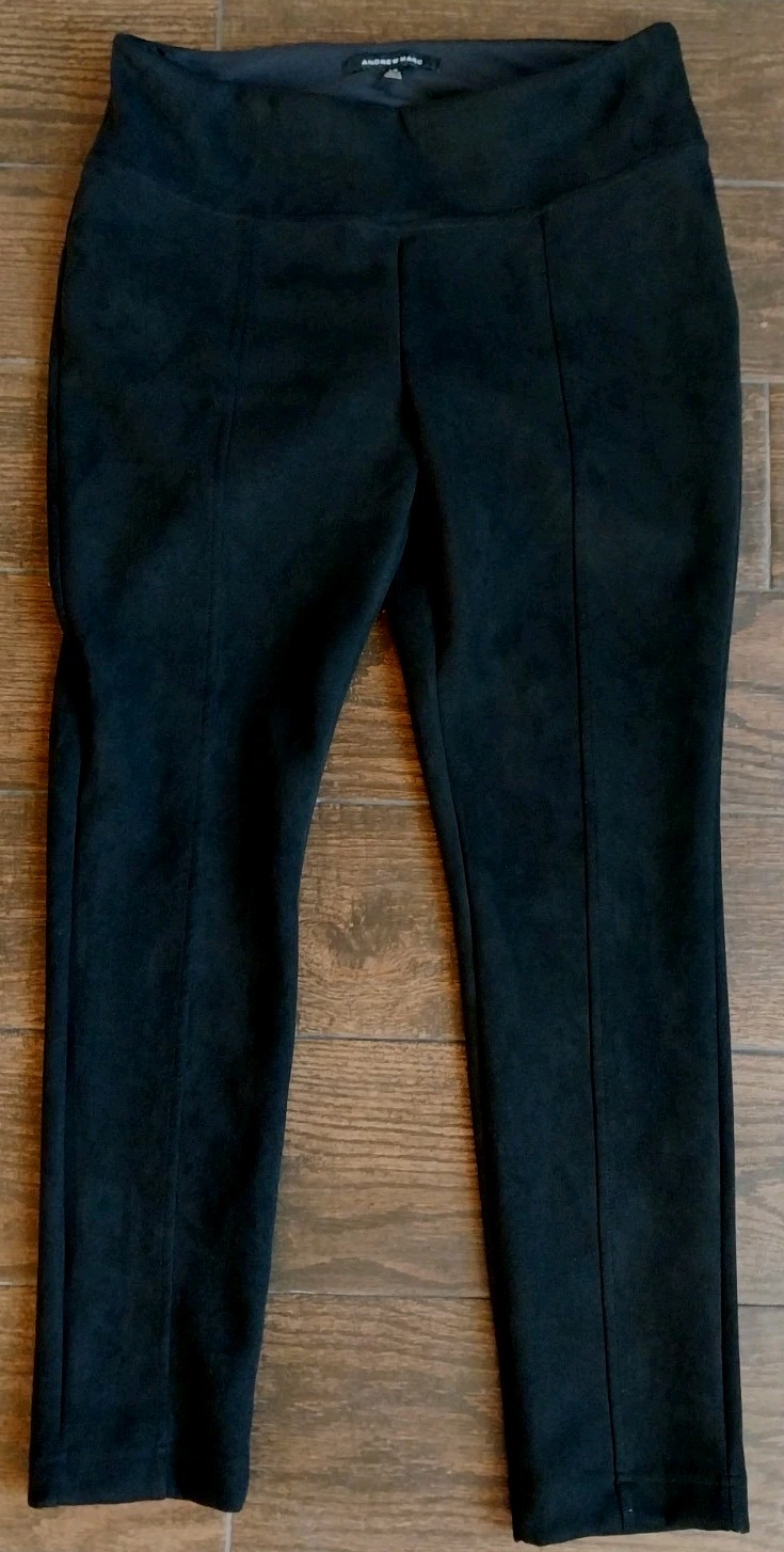 Black Pants Andrew Marc High Rise Wide Waistband Pull On Up Women’s LG 36×27 USA