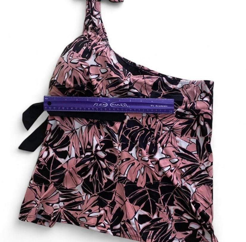 Swimsuits For All Plus 16 D Pink/Black Floral Halter Skirted Padded One Piece