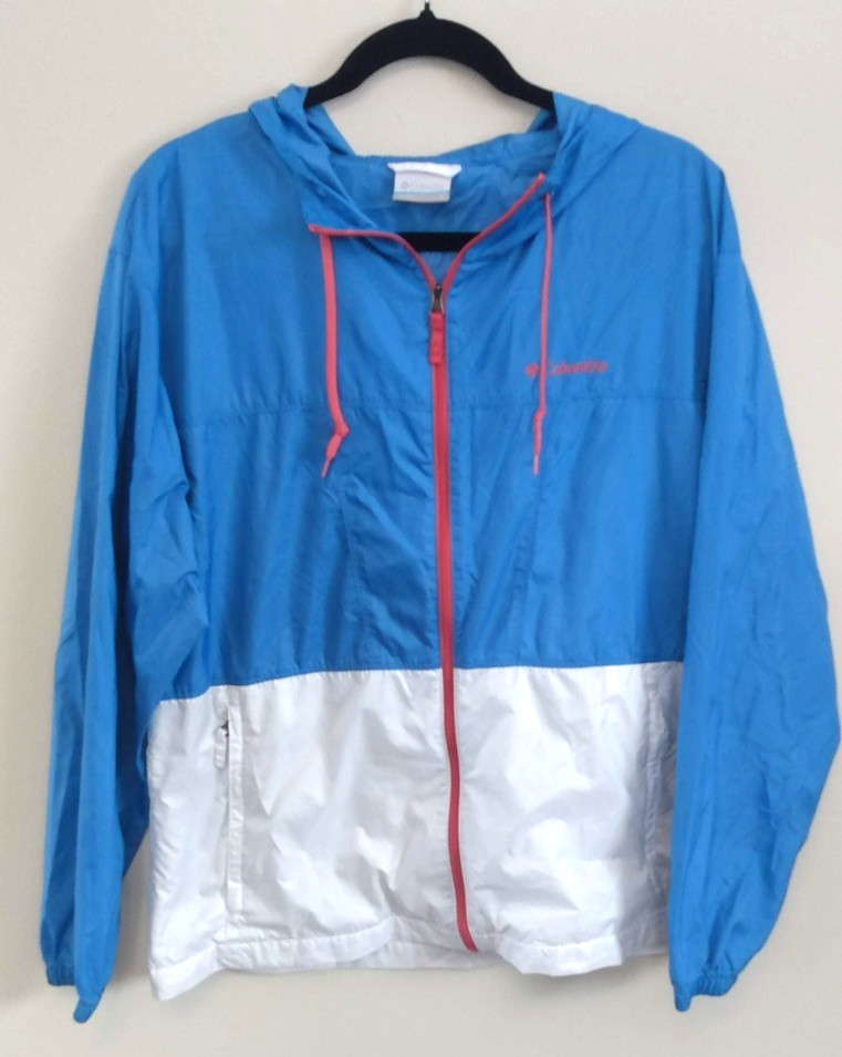 COLUMBIA Colorblock Packable Windbreaker Womens L Lightweight Travel Jacket