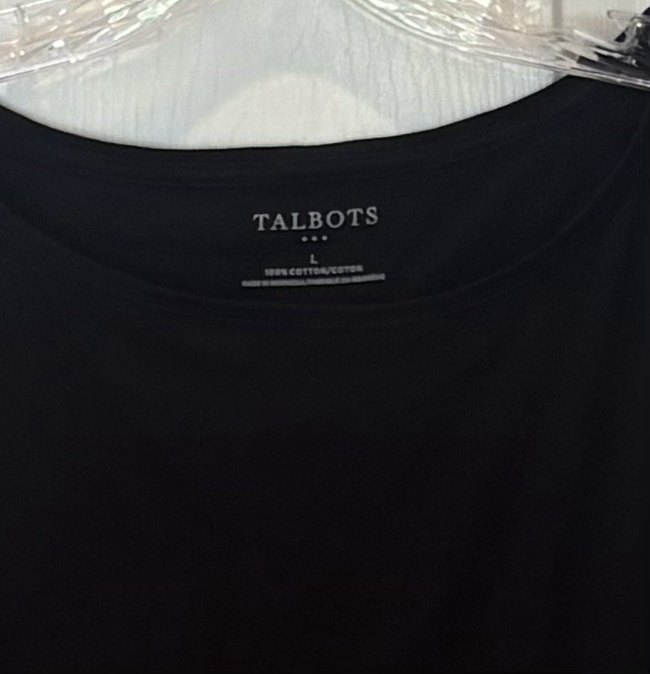 Talbots Women’s Large Black Boat Neck Top 3/4 Sleeve Cotton Blend Classic Career