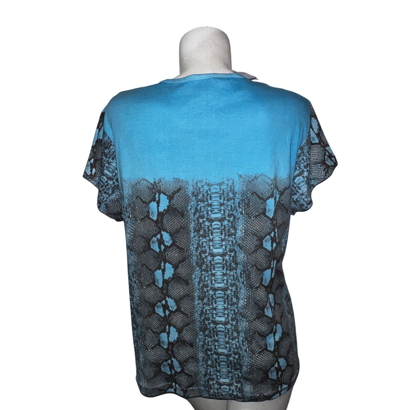 RAAKHEE Top Blue Gold Sequin Snakeskin Paisley Cotton Tee Shirt Plus Size 1X