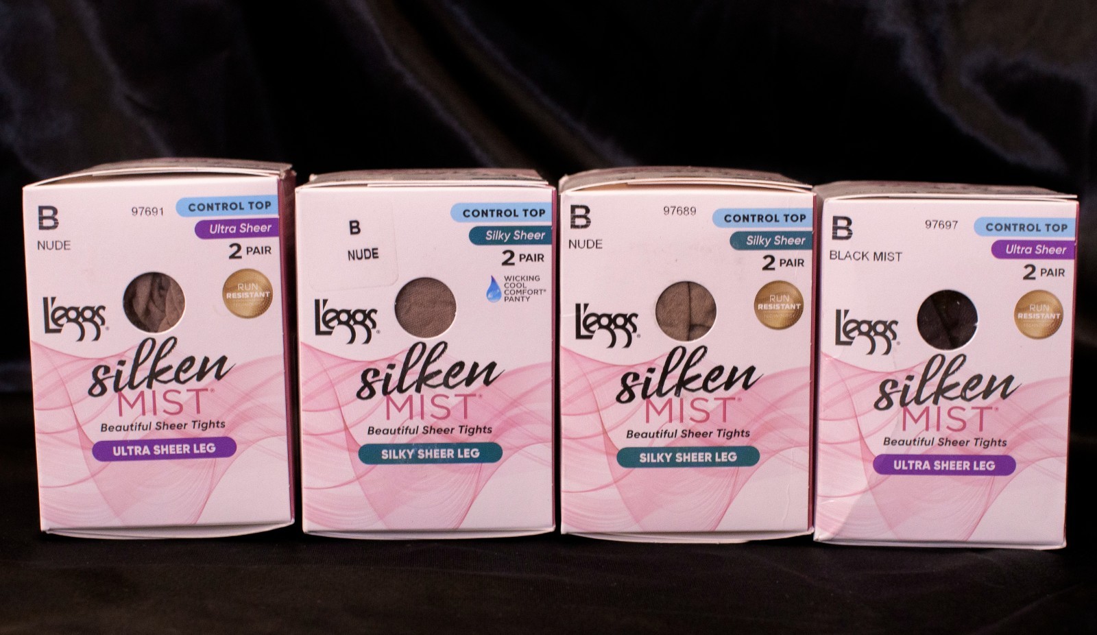 Leggs L’eggs Silken Mist Silky & Ultra Sheer Pantyhose SIZE B Nude Blk Mist 8 pr