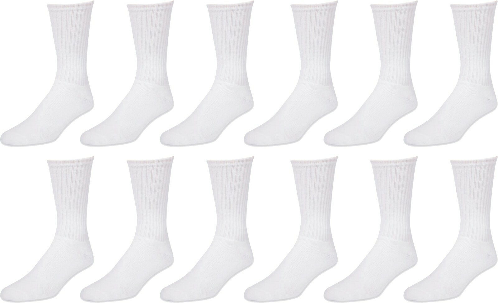 New Lot 12 Pairs Men’s Solid White Sports Cotton Crew Socks USA Long Size 9-11