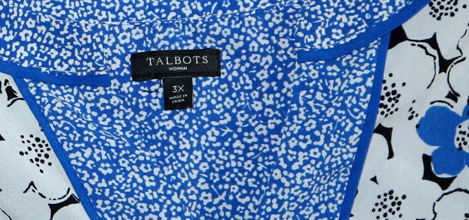 TALBOTS WOMAN Blue Floral Polyester VNck Tunic 55 In Chest 29.5 In Lng Sz 3X EXC
