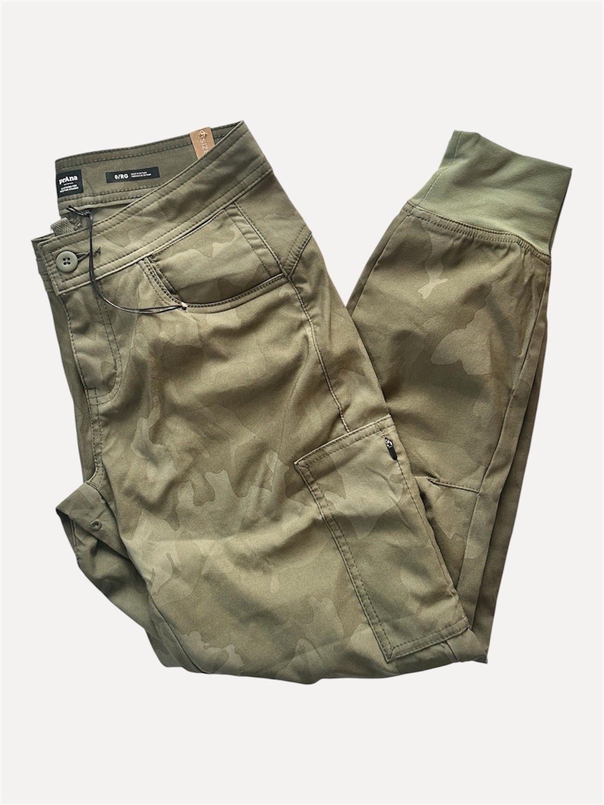 prAna Halle Jogger II Sage Camo Pants Women’s 0 Regular Stretch Hiking NWT