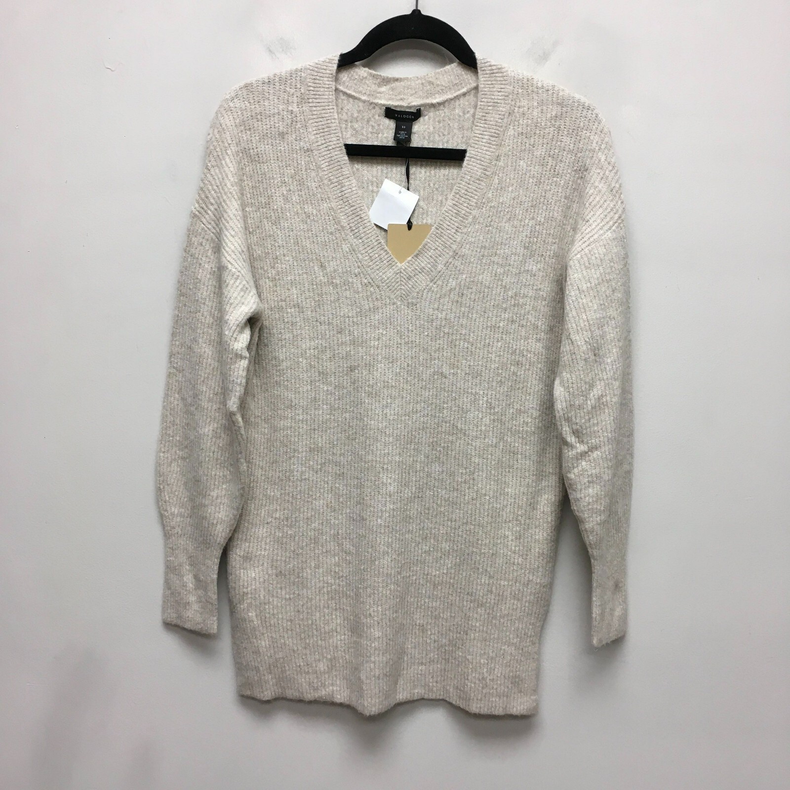 Halogen Womens Beige Oatmeal Heather Cozy V-Neck Acrylic Blend Tunic Sweater XS