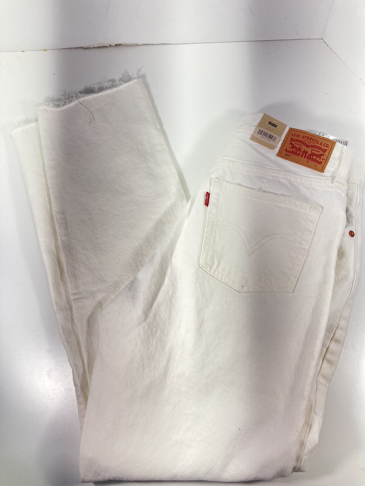 Levis 501 Jeans Women Size 29X32 White Denim Distressed High Rise Cotton NWT
