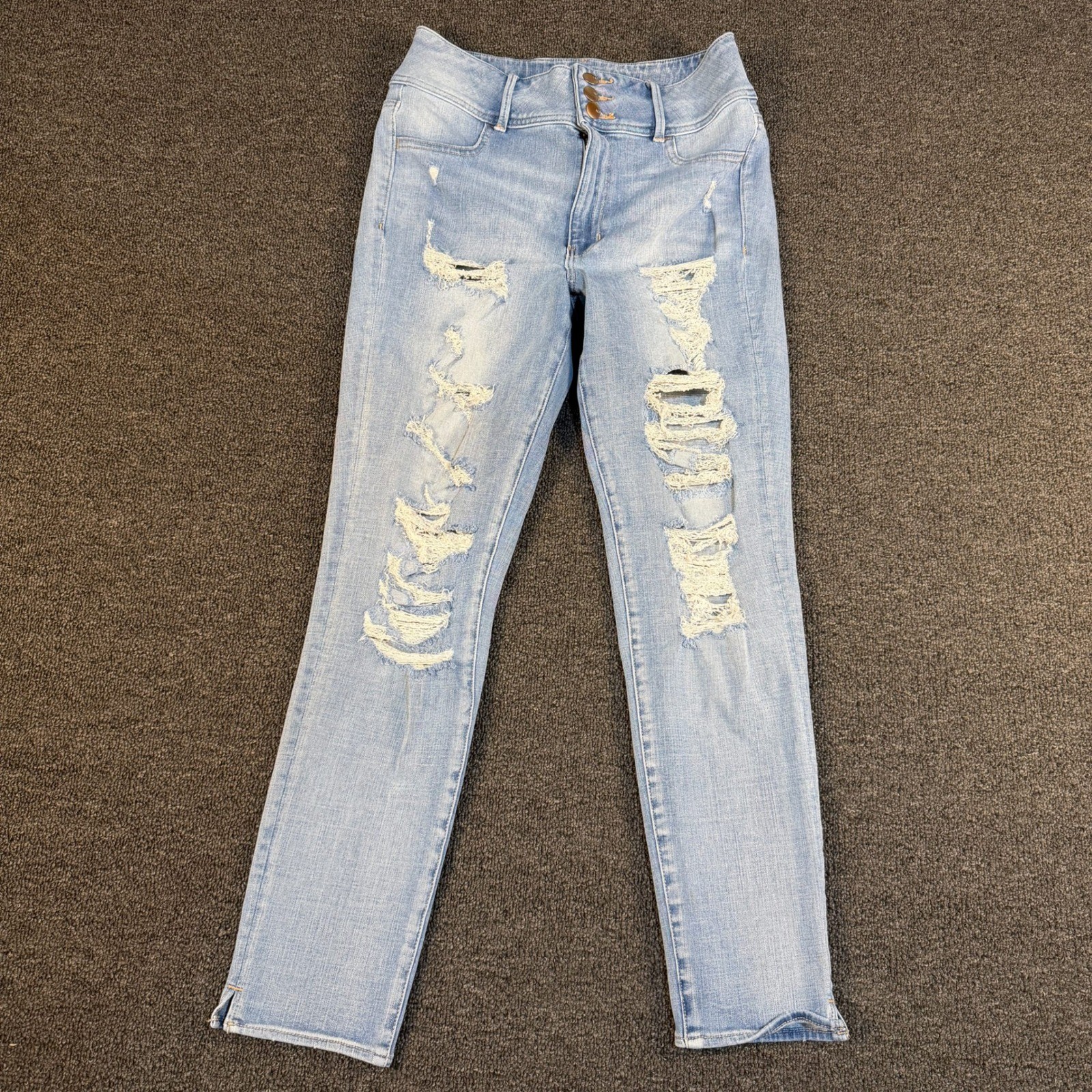 American Eagle Jegging Womens 10 Super Hi-Rise Light Wash Distressed EUC