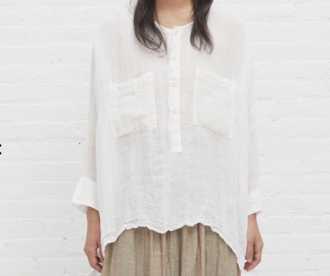 PAS DE CALAIS 38 White Linen Gauze Half Placket Shirt Minimalist Lagenlook Lux