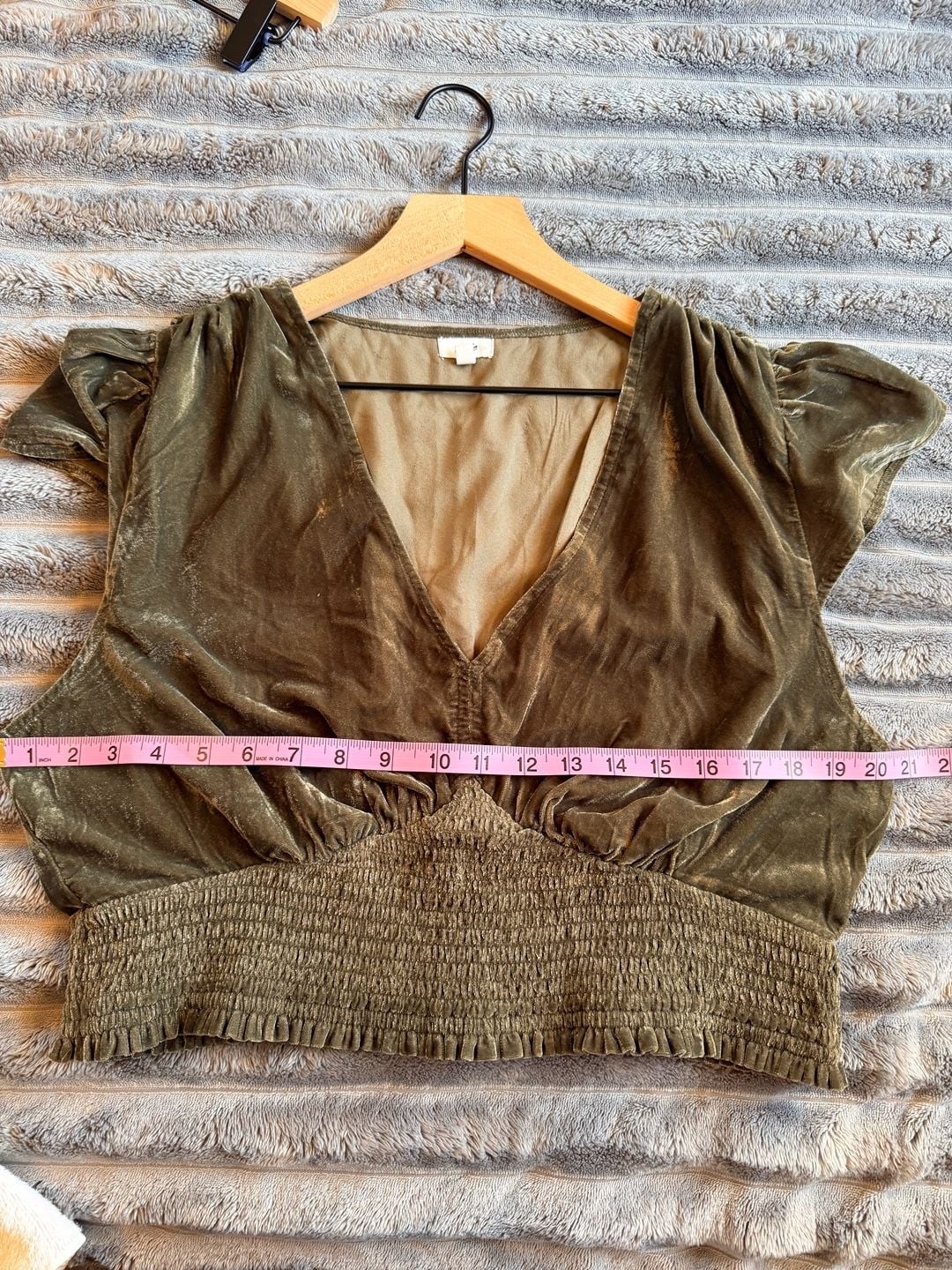 Aerie Short Sleeve Smocked Waist Velvet Crop Top Whimsigoth Cottagecore Boho