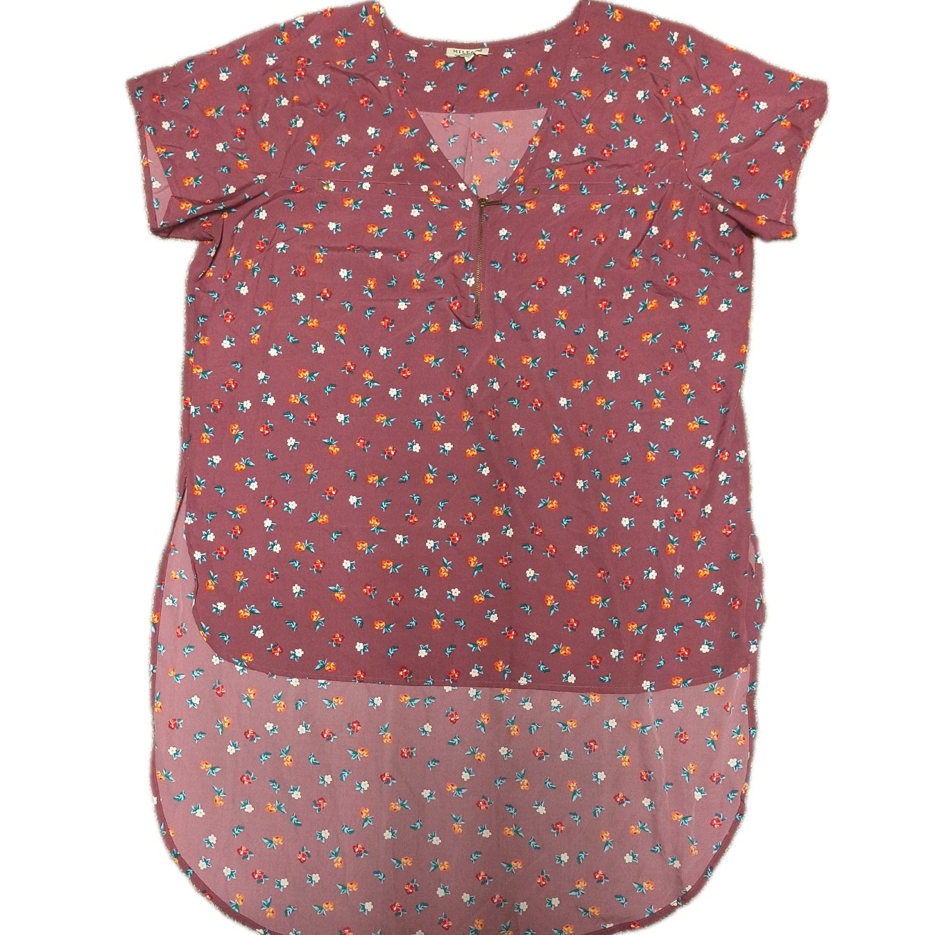 Mileage Plus Size Women’s CottageCore Floral print High Low Maroon Top Size: 3x