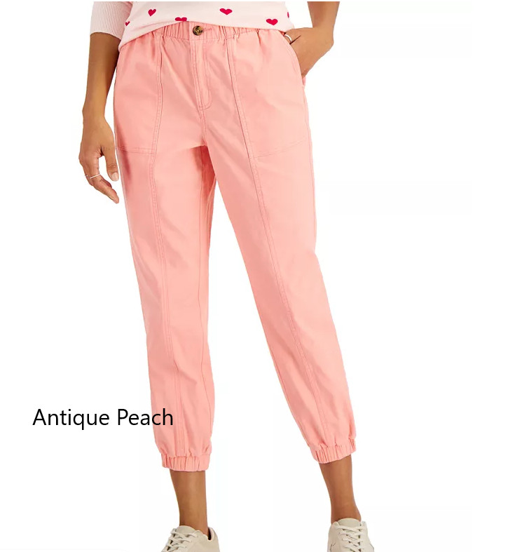 Style & Co Women’s Cropped Cotton Utility Jogger Pants XS,S,M,L,XL Antique Peach