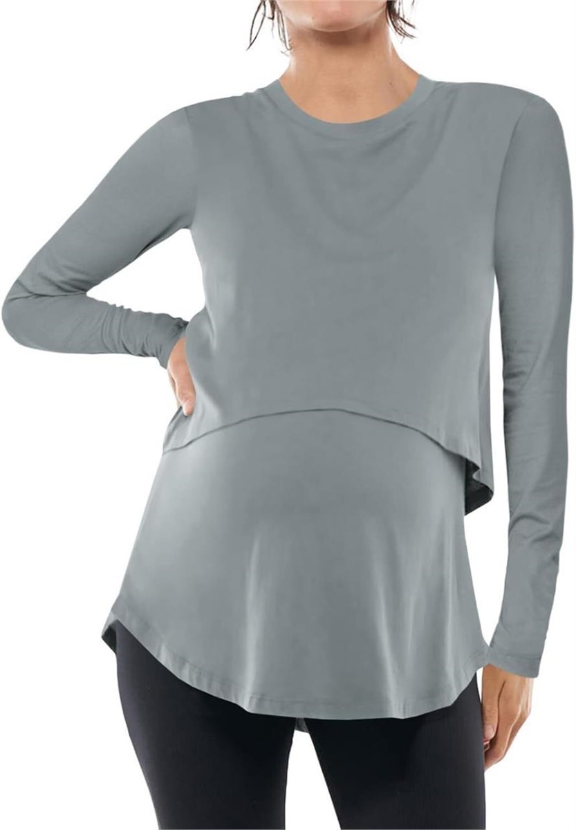 Tankaneo Maternity Nursing Tops Long Sleeve XL Color Grey