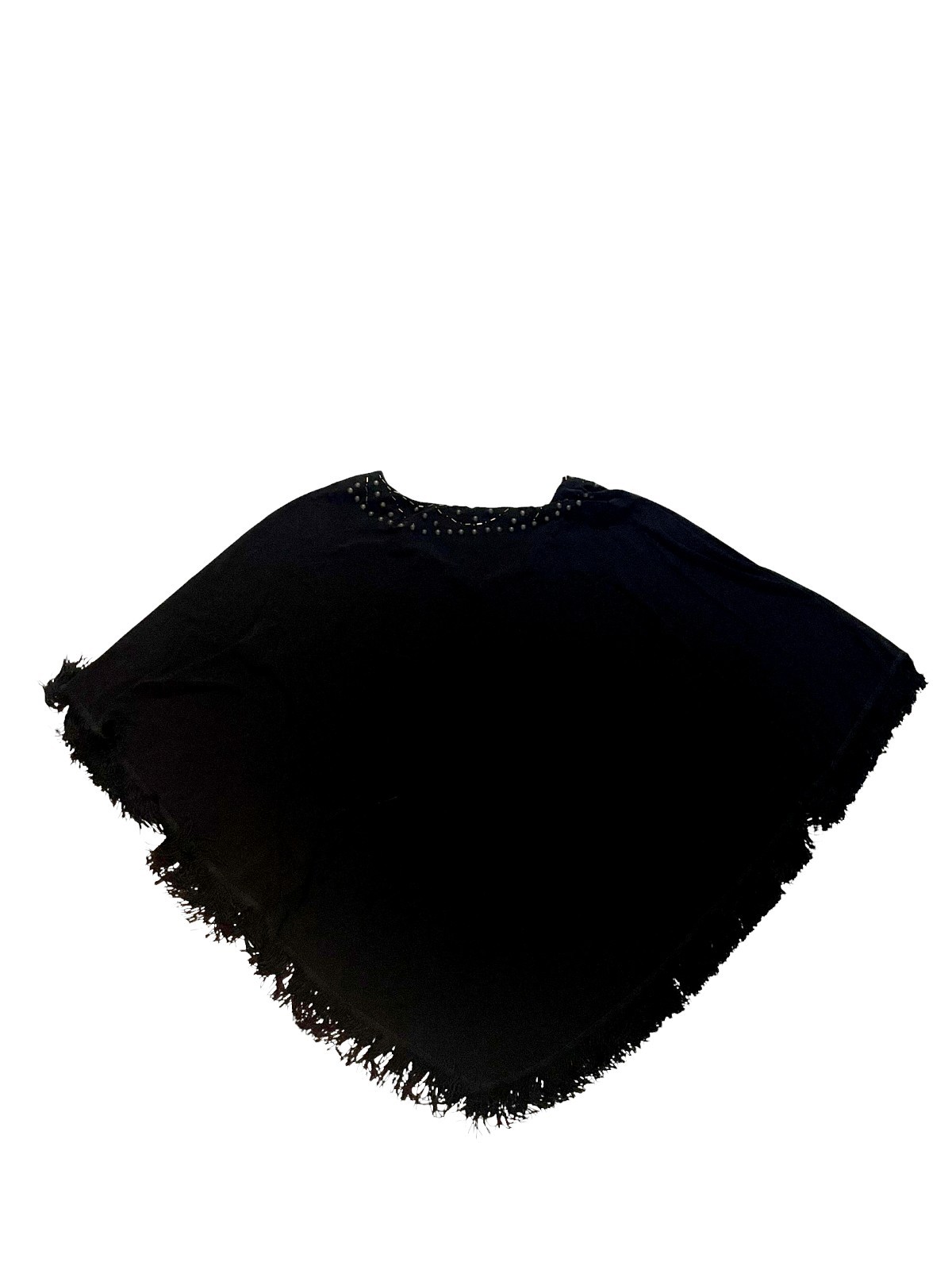 Antthony Embellished Knit Stretch Tunic Poncho Top Fringe Cowgirl Black O/S