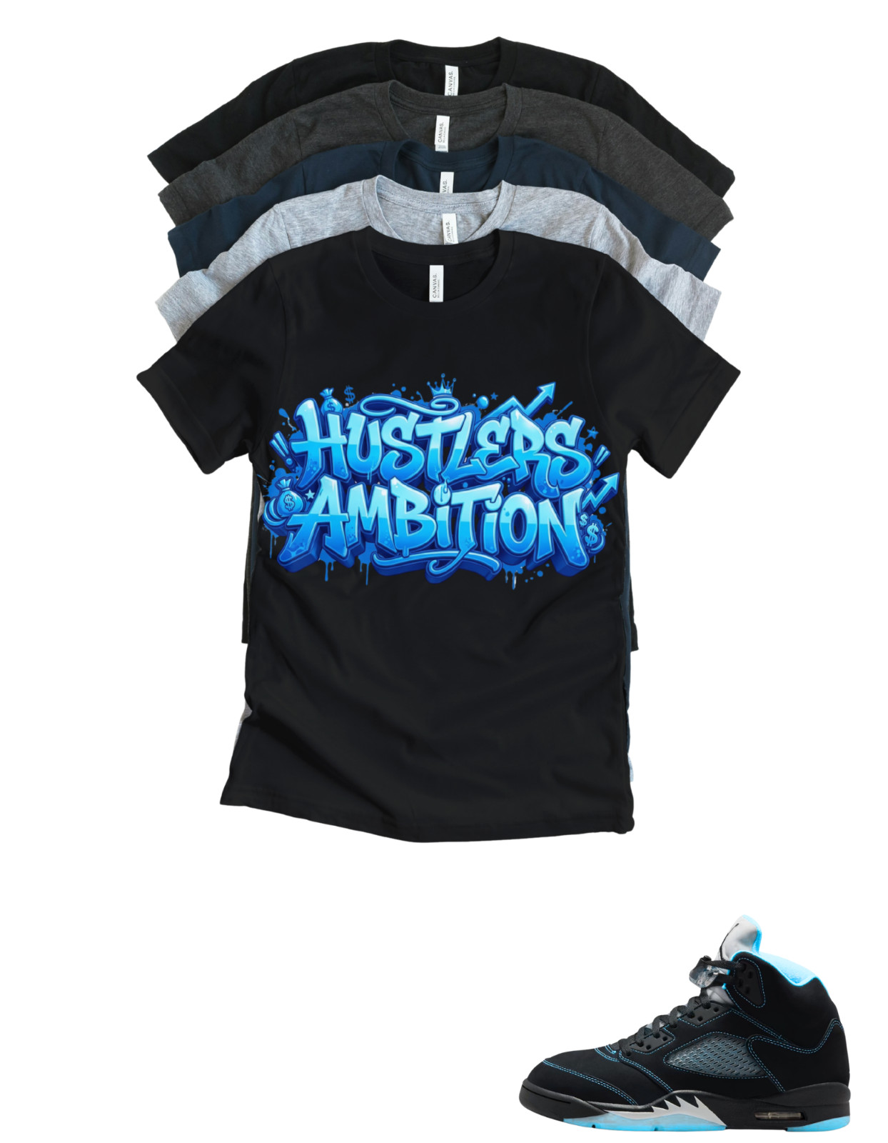 Custom Printed Shirt to Match Jordan 5 Black Carolina – Custom Sneaker Match Tee