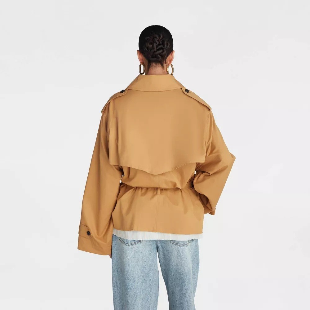 KBB by Kahlana The Belted Cropped Trench Jacket Light Brown Coat — Small 4/6