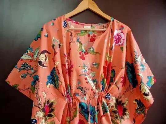 Indian Vintage 100% Cotton Long Beach Maxi Kaftan Dress One Size Caftan Kimono