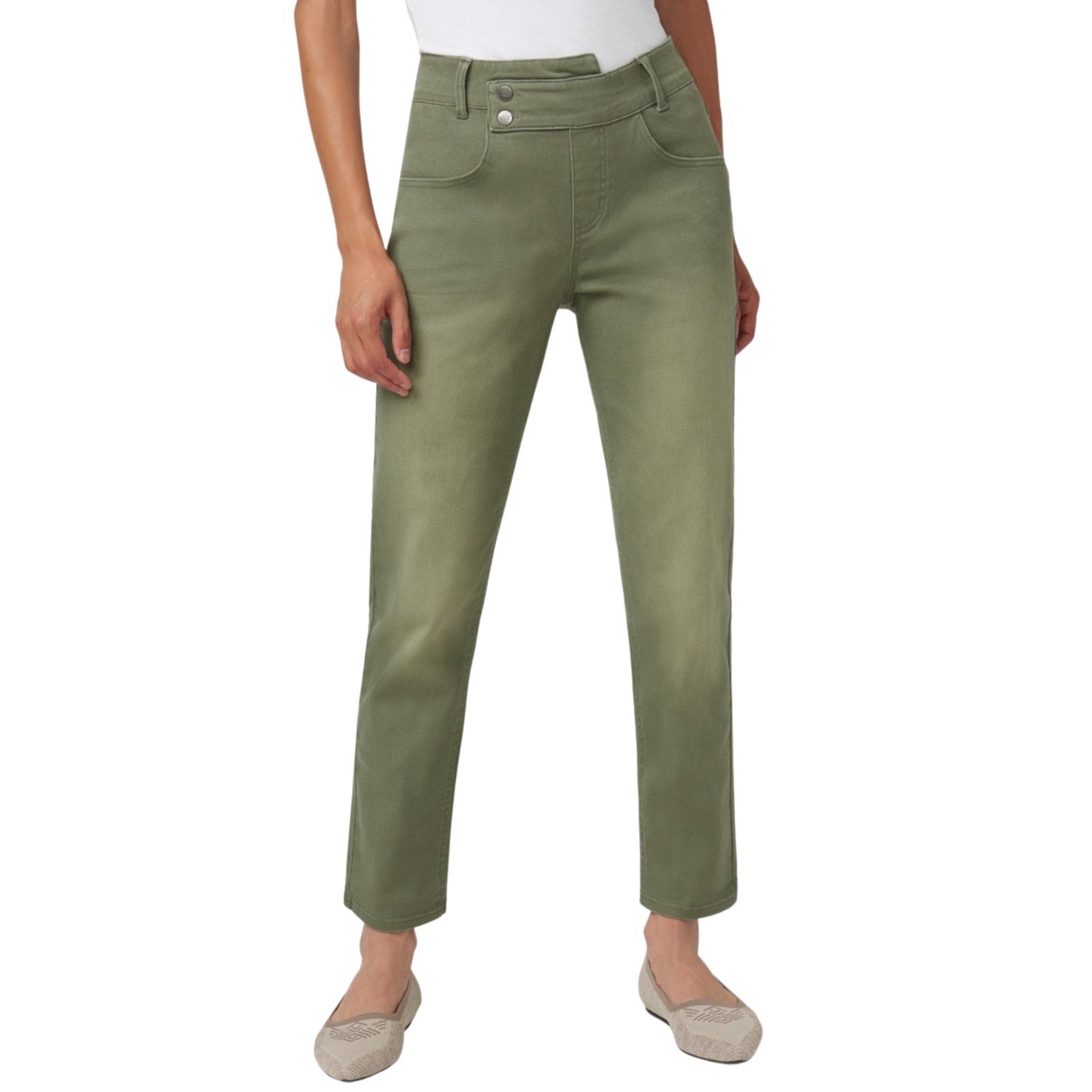 HUE Women’s High Rise Girlfriend Denim Leggings sz XL X-Large Olive Green