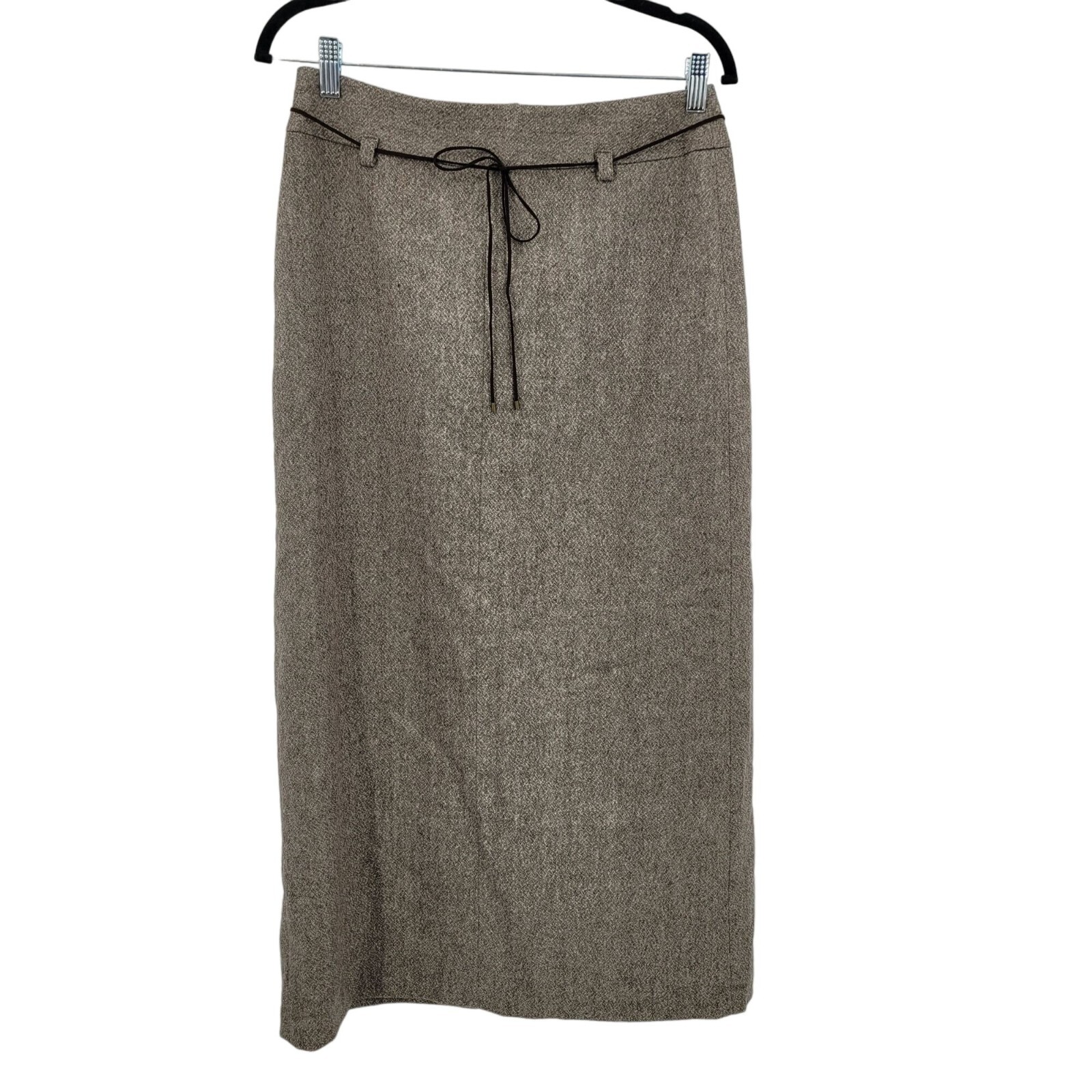 Vtg Ann Taylor Wool Equestrian Maxi Pencil Skirt 6 Brown Back Slit Old Money