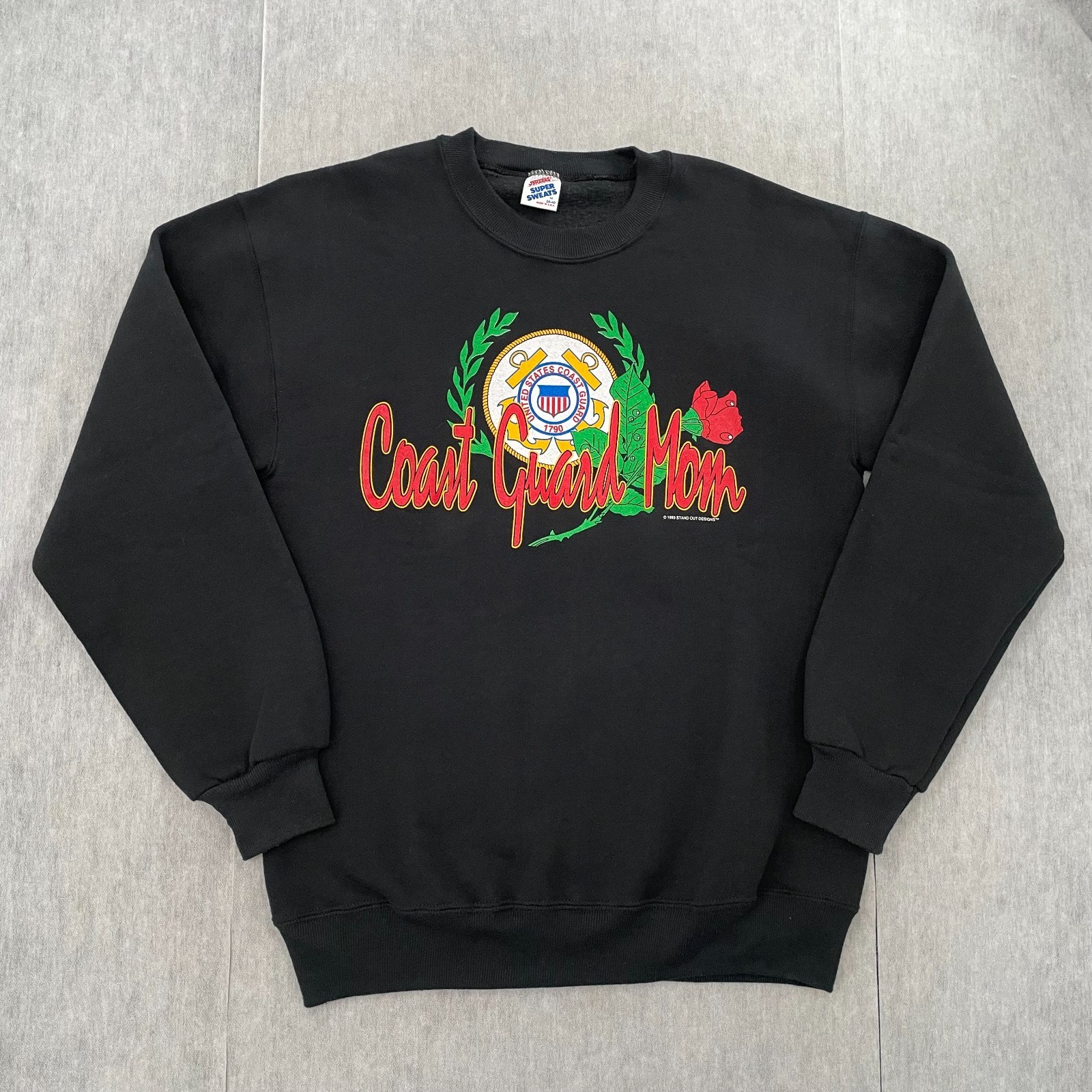 VINTAGE United States Coast Guard Mom Sweatshirt Womens Medium Black Ladies 90s