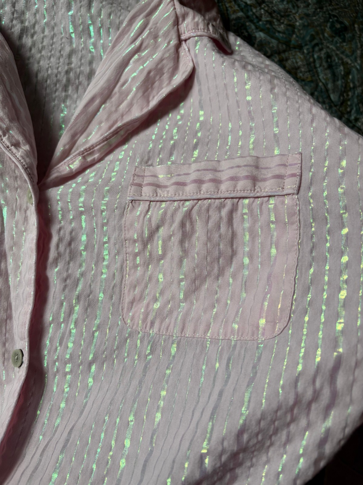 Victorias Secret Medium Tall Pink PJ Set Long Sleeve Shimmer Inseam 31 inches