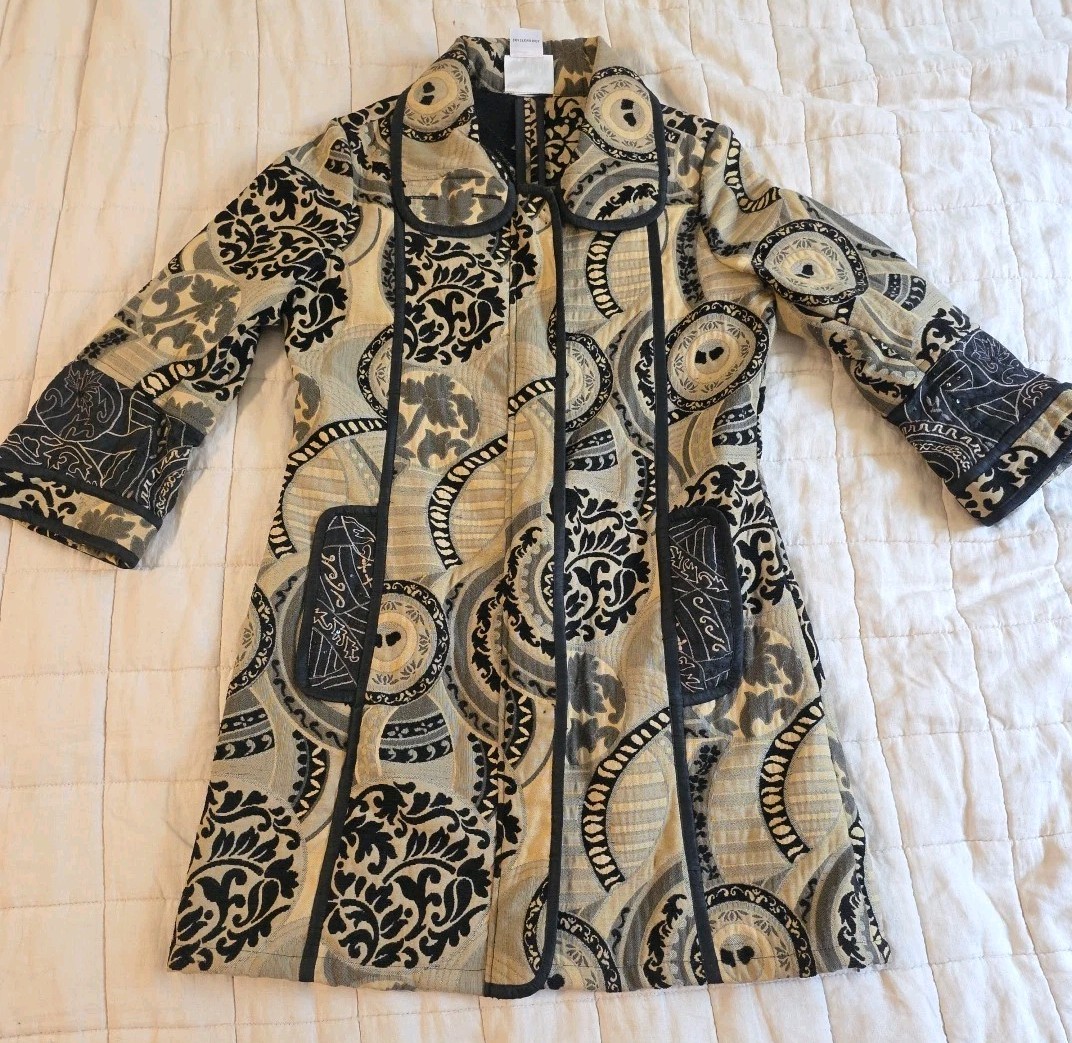 Yak Magik Sz S Blazer Tapestry Jacket Zip Front Embroidered Sequins Artsy