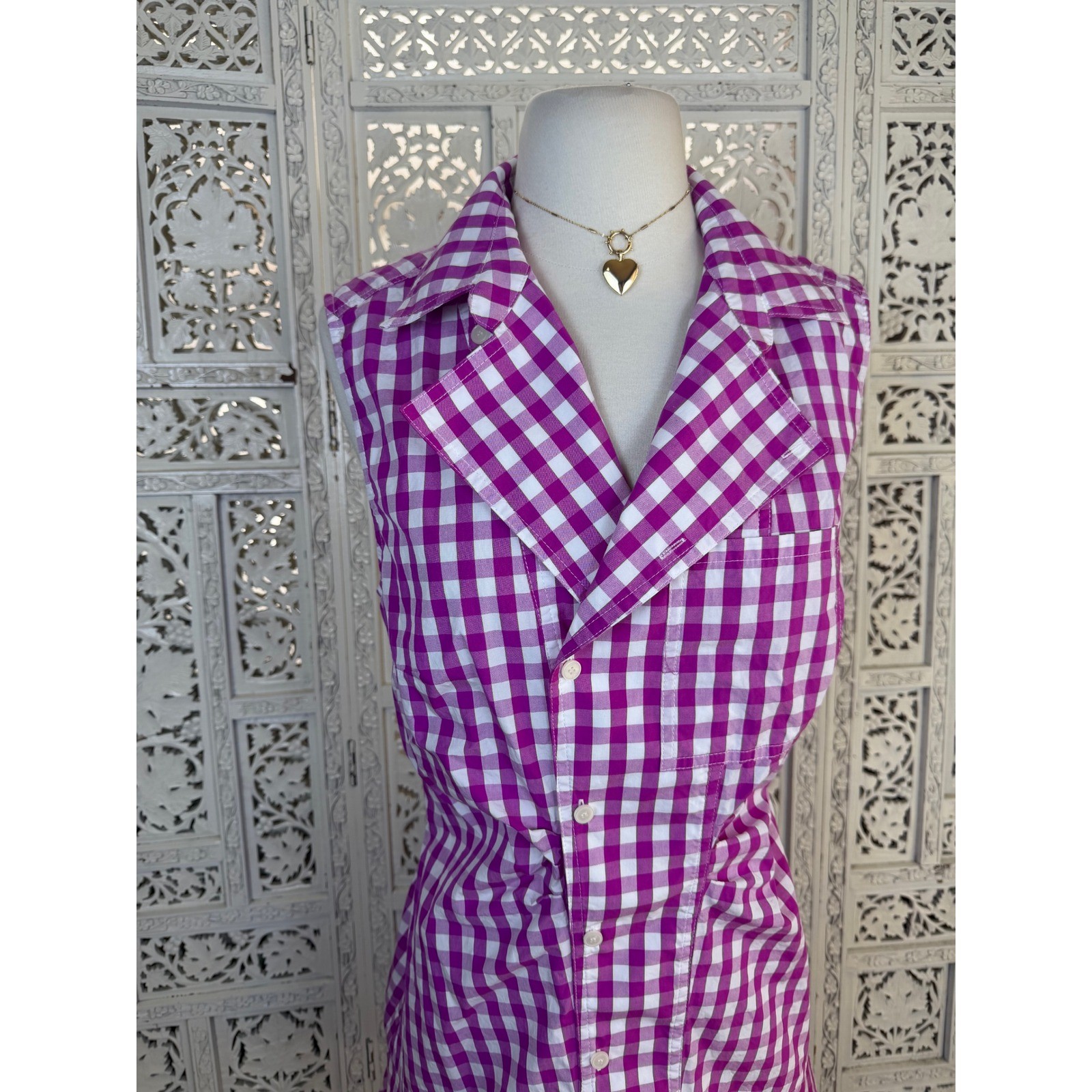Derek Lam 10 Cosby Pink Gingham Button Up Dress Sz Medium Coastal Beachy Resort