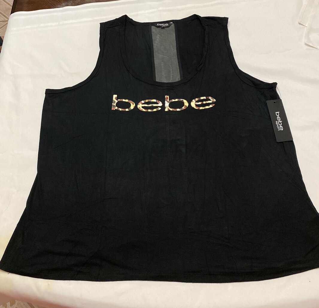 Bebe Sport Animal Foil Logo Tank women Black 3X 95% rayon 5% Spandex