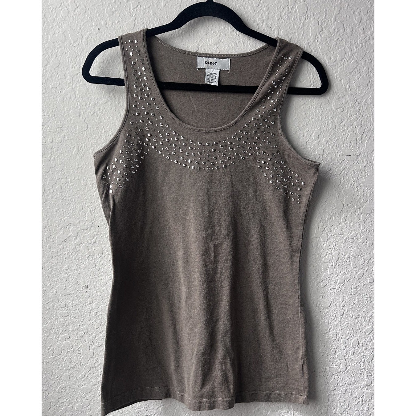 Vintage 2000s/ Y2K Woman’s Grey/Green Studded Tank Top Metallic Summer (Small)
